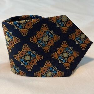 LANVIN neck tie men's tie navy blue brown orange pattern wide style